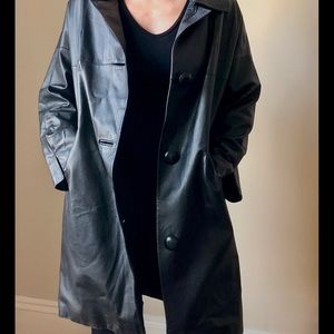 Vintage black leather jacket coat